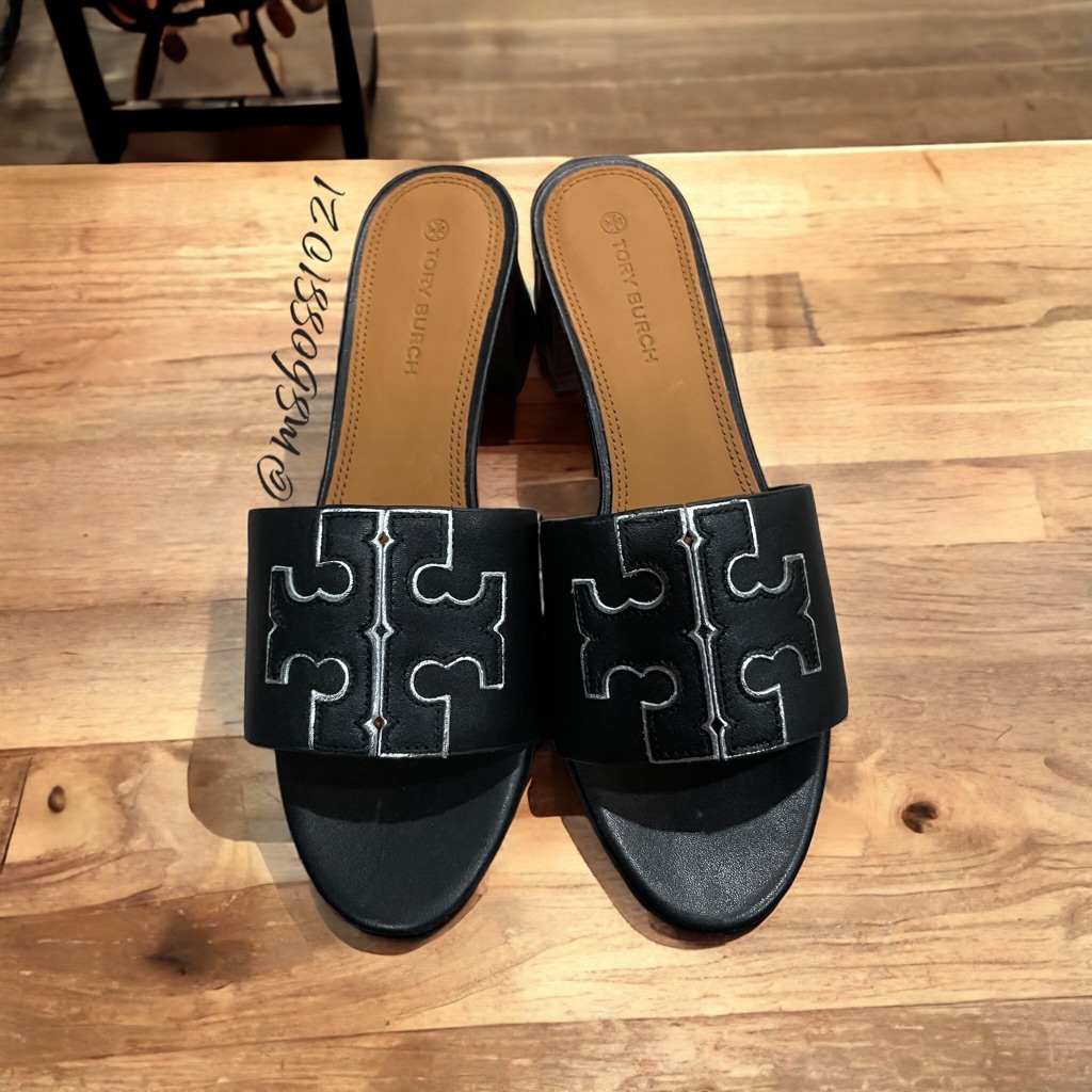 Last Pair Tory Burch Black/Silver Heeled Sandals Size 8 Brand New Never Worn